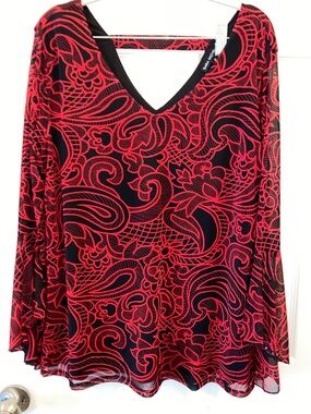 Sara Michelle Black Tunic with Red Swirl Print